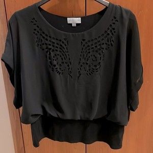 Joseph A Black Cropped Blouse with Cut-outs size Petite XL